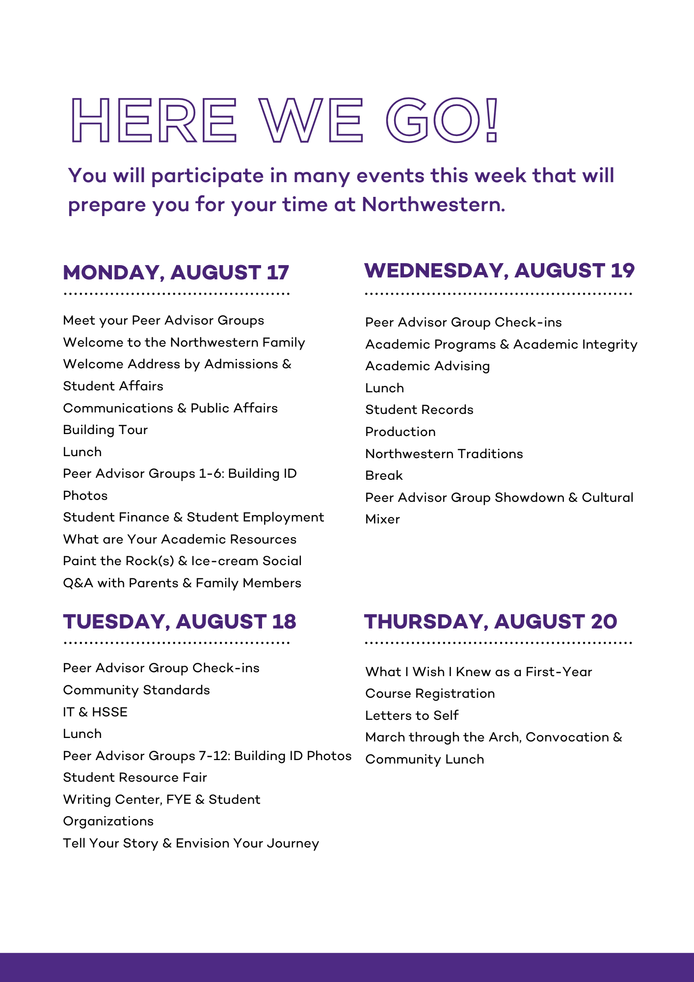 NSO Class of 2030 Schedule